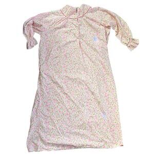 Vtg Flannel Nightgown Granny Pink White Flowers 46” Bust EUC Cottagecore